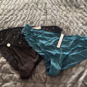 Victoria's Secret Black and Teal Lace Panties xl